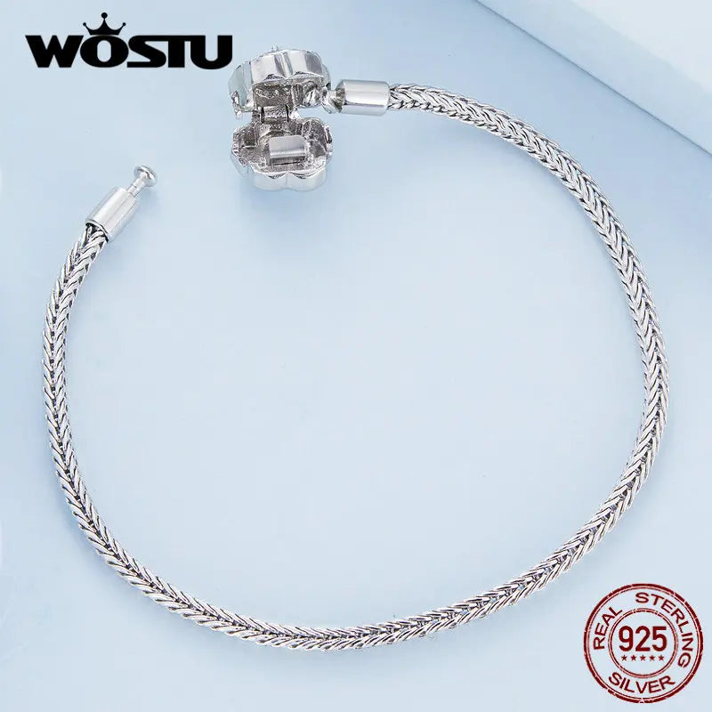 WOSTU 925 Sterling Silver Rose Flower Shiny CZ Basic Snake Chain Bracelets Charm Women Hand Wrist Bangle DIY Jewelry Making Gift
