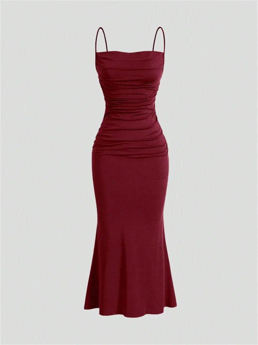 Women's Bodycon Party Dresses Maxi Spaghetti Strap Elegant Slim Sleeveless Evening Wedding Multi-Color Summer Milkmaid Dresses