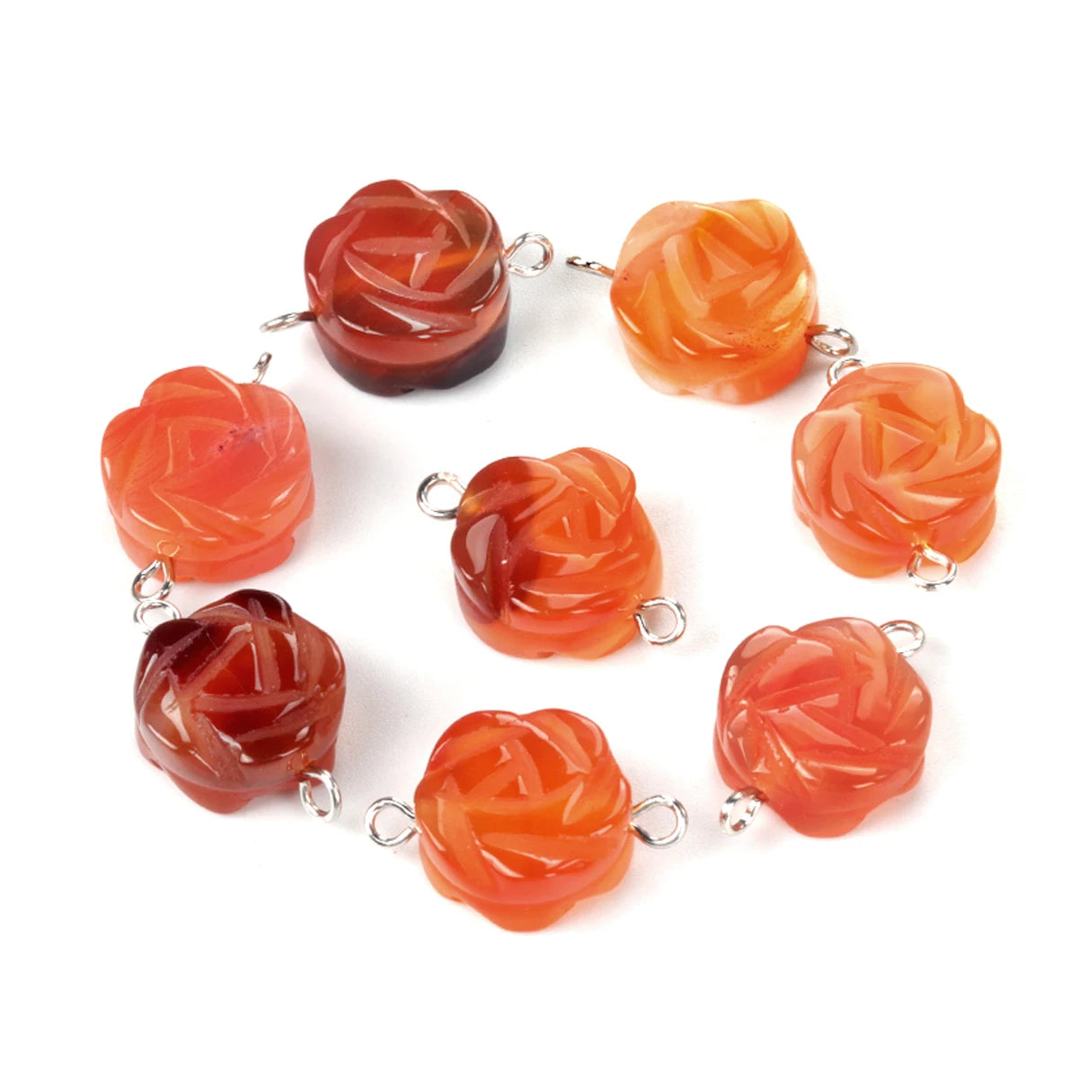 2Pcs Natural Stone Yellow Jade/Agates Rose-Shaped Connector For Jewelry Making DIY Necklace Bracelet Accessory Size 14 mm