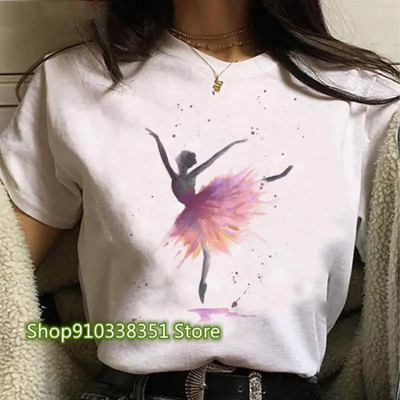 2023 Ballet Dancer Printed T Shirt Women T Shirt 90s Cartoon Graphic Tops Ladies T-shirt Casual Woman Shirt Clothes Fashion Tee