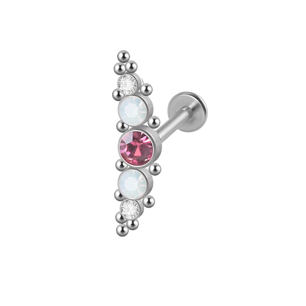 1PC Surgical Steel Internal Thread Labret Lip Ring Opal&Zircon Cluster Curved Ear Cartilage Tragus Helix Daith Piercing Jewelry