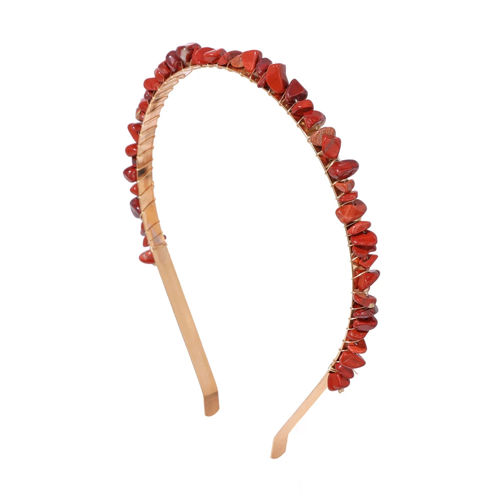 Colorful Natural Stone Aquamarine Crystal Gravels Chips HairBand Women Girl Healing Headwear Hair Accessories Handmade Jewelry