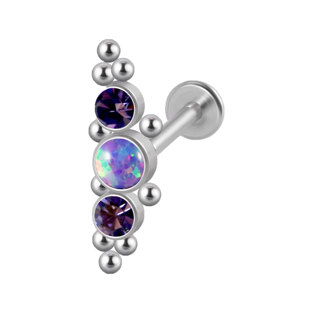 1PC Surgical Steel Internal Thread Labret Lip Ring Opal&Zircon Cluster Curved Ear Cartilage Tragus Helix Daith Piercing Jewelry