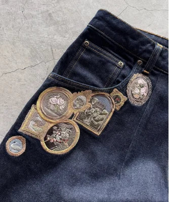 Y2K Minimalist Men's Jeans Retro Pocket Embroidered Loose Korean Casual Harajuku High Waist Aesthetic Couple Wide Leg Pants