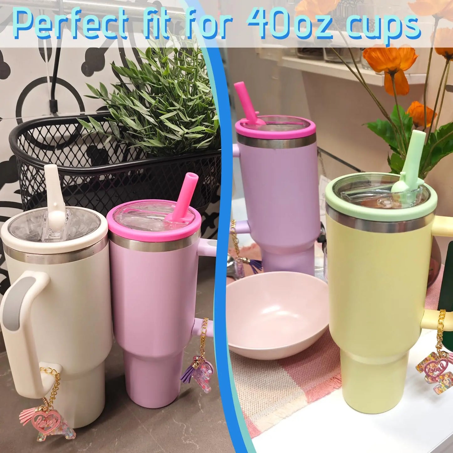 40 oz Replaceable Tumbler Flip Straw Lid for Stanley Cup,Reusable Tumbler Cover, Spill Proof Splash Resistant Tumbler Lids