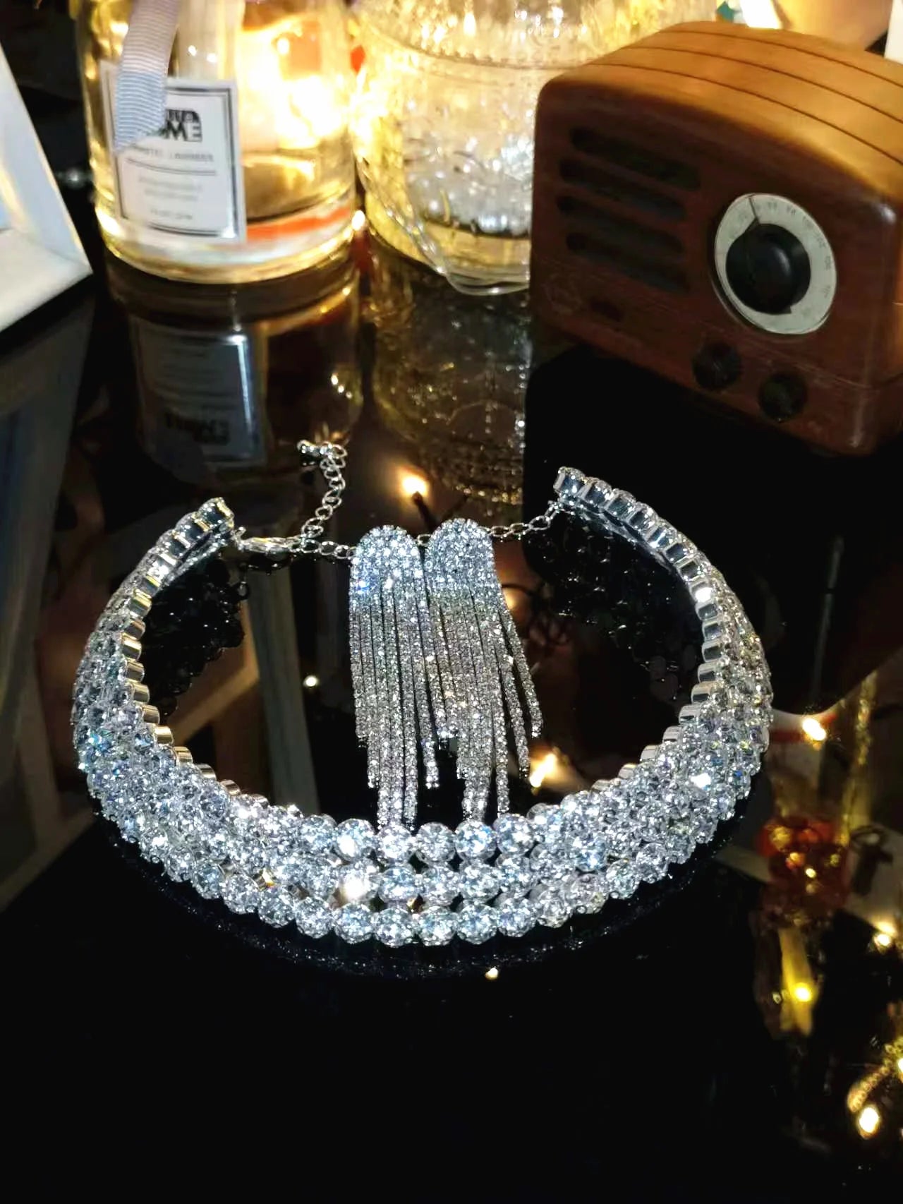 2024 Sparkling Silver Color Crystal Collar Chain Choker Necklace Bridal Women Wedding Party Diamante Rhinestone Choker Jewelry