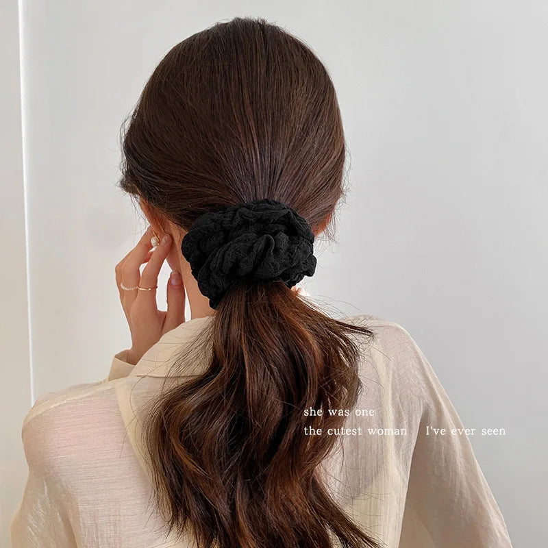 Newest Korean Woman Large Cream Puff Elastics Hair Band Solid Color Scrunchies Hair Ties Ladies Ponytail Hold Hair Accessories