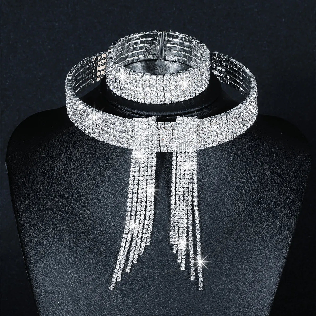 2024 Sparkling Silver Color Crystal Collar Chain Choker Necklace Bridal Women Wedding Party Diamante Rhinestone Choker Jewelry