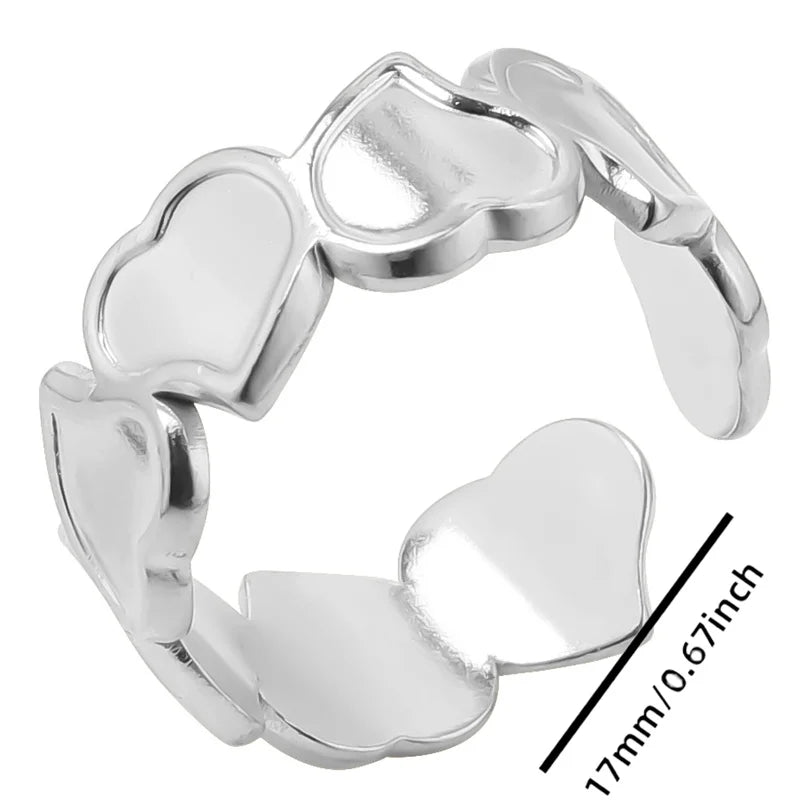 Wholesale 6pcs Steel Color Rings Hug Snake Love Star Moon Shell Leaf Shaped Rings Stainless Steel Women Jewelry Charms No Fade