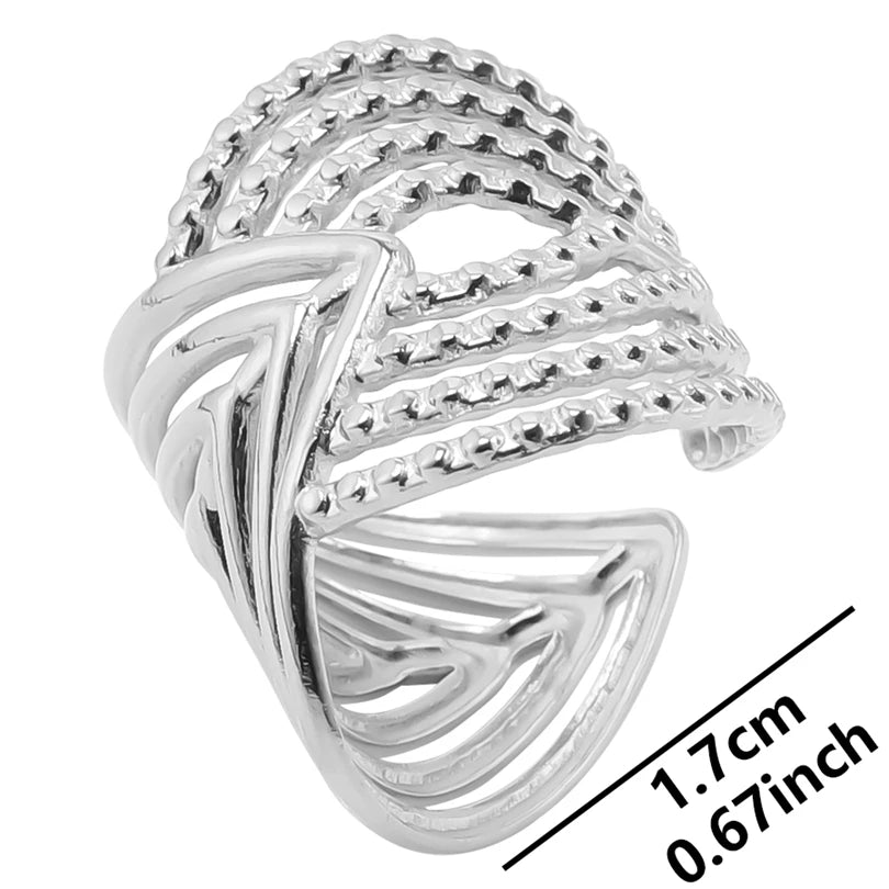 Wholesale 6pcs Steel Color Rings Hug Snake Love Star Moon Shell Leaf Shaped Rings Stainless Steel Women Jewelry Charms No Fade