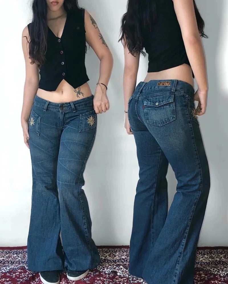 Y2K American New Fashion Oversized Printed Washed Black Baggy Jeans Women Gothic Harajuku Vintage Rock High Waist Wide Leg Pants