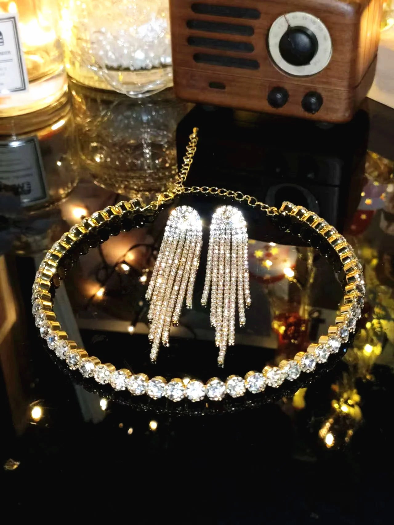 2024 Sparkling Silver Color Crystal Collar Chain Choker Necklace Bridal Women Wedding Party Diamante Rhinestone Choker Jewelry