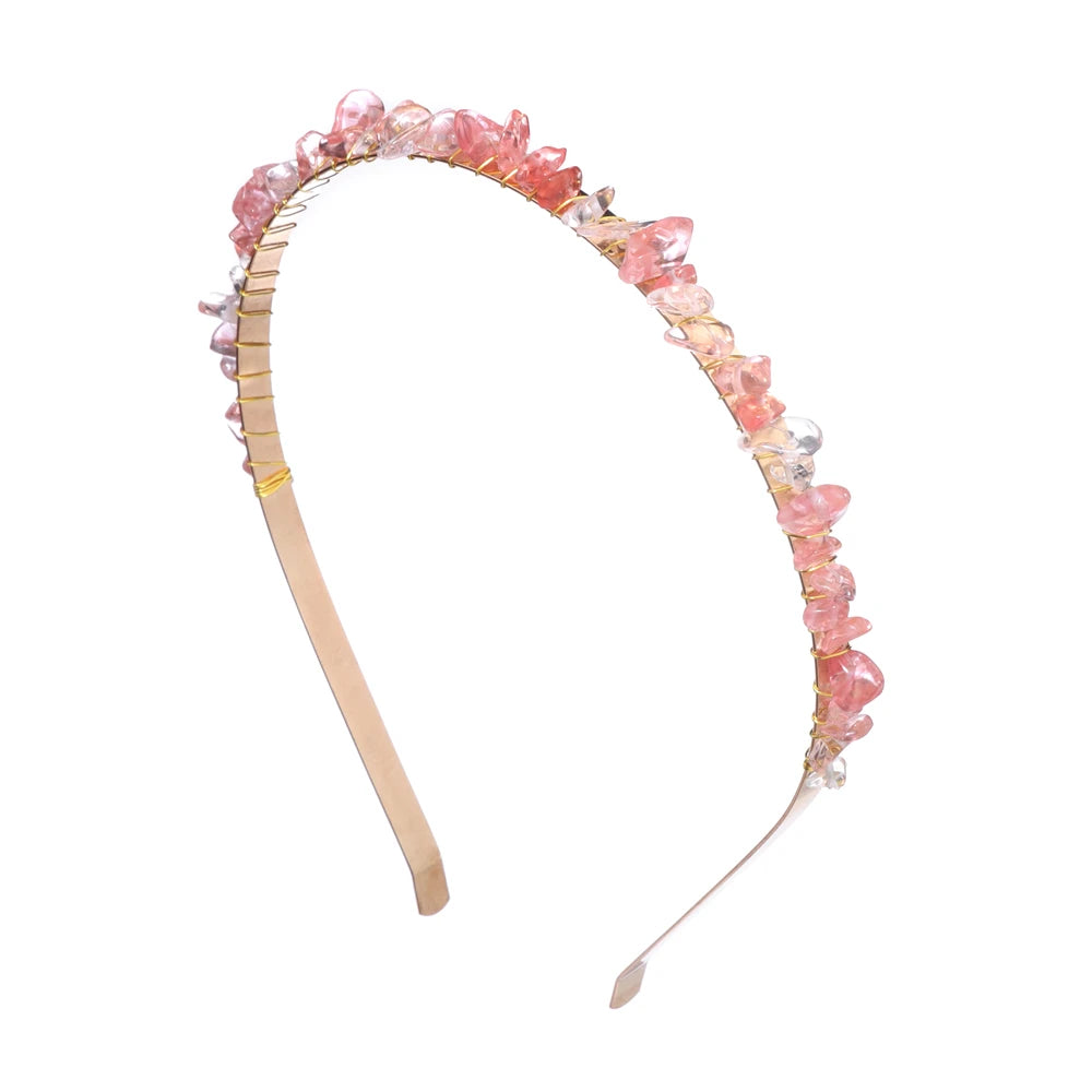 Colorful Natural Stone Aquamarine Crystal Gravels Chips HairBand Women Girl Healing Headwear Hair Accessories Handmade Jewelry
