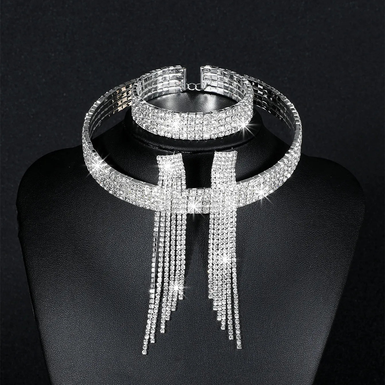 2024 Sparkling Silver Color Crystal Collar Chain Choker Necklace Bridal Women Wedding Party Diamante Rhinestone Choker Jewelry