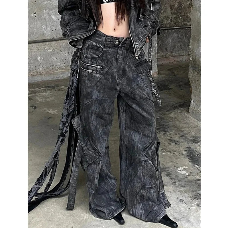 Black Jeans Women American Style Y2K 90S Vintage High Waisted Jean Straight Trouser Streetwear Casual Loose Wide Leg Denim Pants