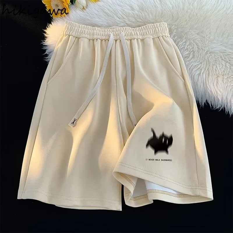 Women Clothing Pantalones Cortos De Mujer Summer Casual Shorts Streetwear BF Print Fashion Y2k Wide Leg Pants 2025 New Bottoms
