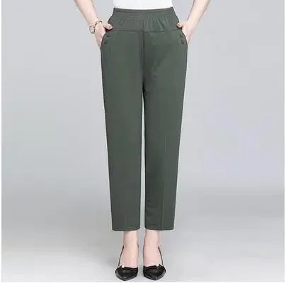 Middle Aged and Old Women Spring Summer Pant Thin Elastic Waist Loose Cotton Mother Long Casual Trousers Plus Size M-3XL