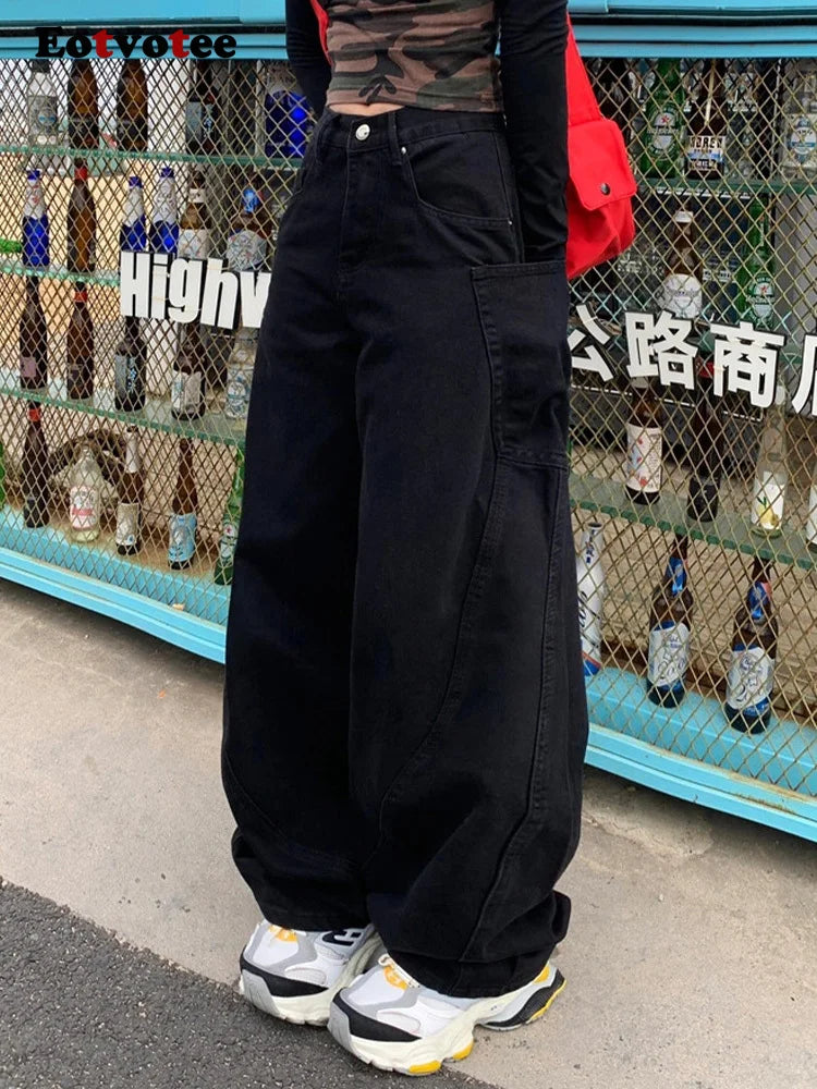 American Style Vintage Versatile Loose Jeans Women Y2K Fashion High Waist Baggy Wide Leg Pants 2025 New Casual Straight Jeans