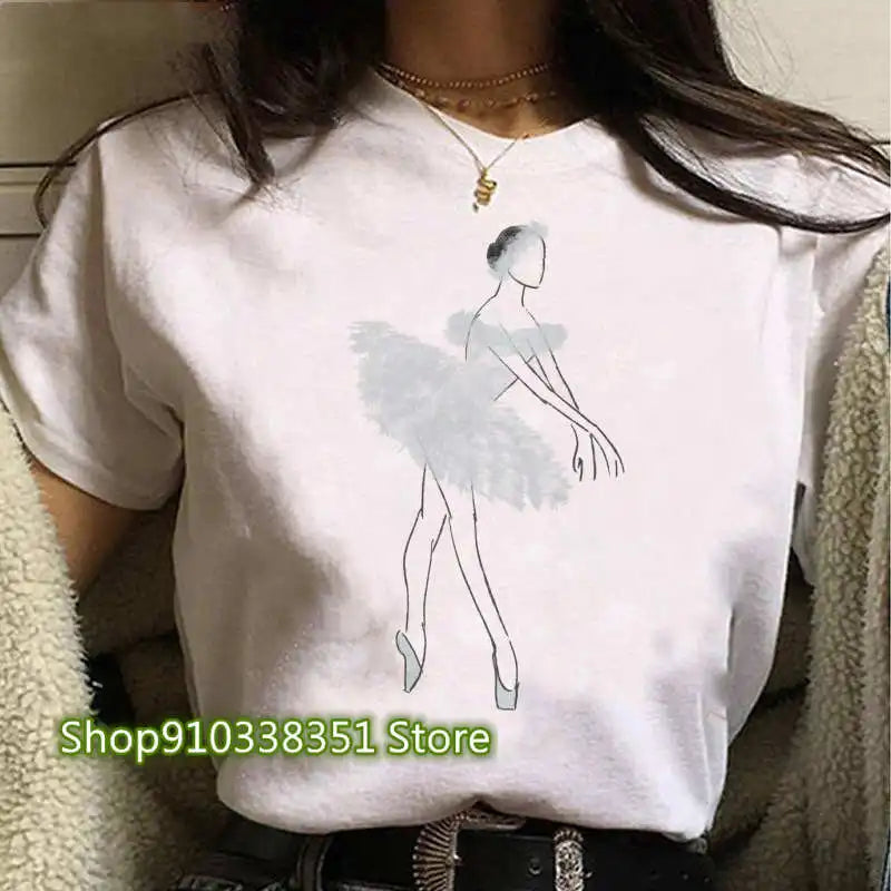2023 Ballet Dancer Printed T Shirt Women T Shirt 90s Cartoon Graphic Tops Ladies T-shirt Casual Woman Shirt Clothes Fashion Tee