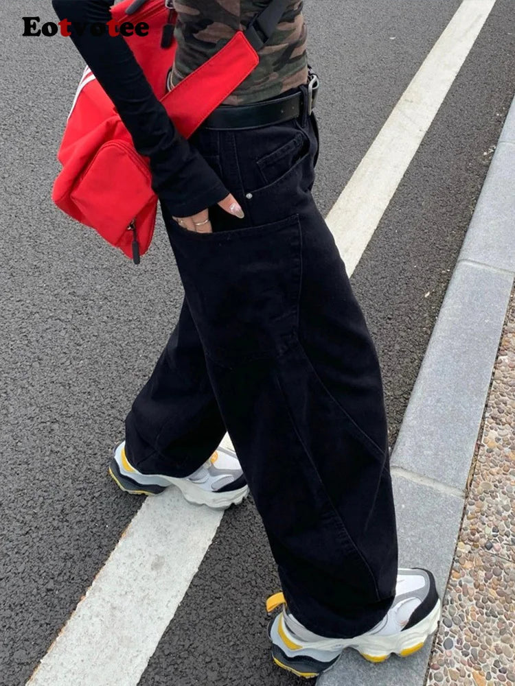 American Style Vintage Versatile Loose Jeans Women Y2K Fashion High Waist Baggy Wide Leg Pants 2025 New Casual Straight Jeans