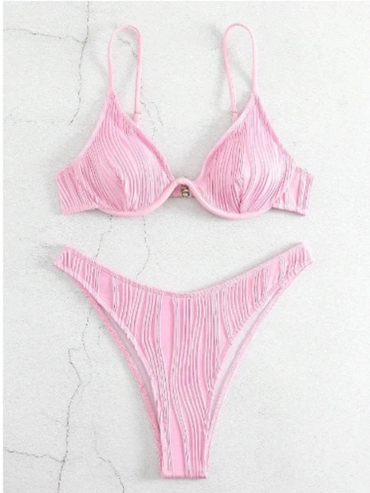 OIINAA Sexy Bikini Set Women Two-Piece Solid Swimsuit Backless Female Swimwear Bathing Summer Fashion Female Holiday Beachwear