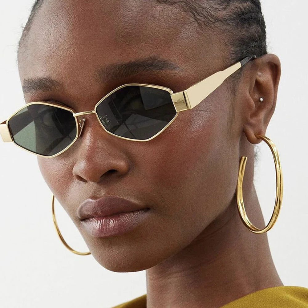 DDDLONG Punk Retro Sunglasses Women Luxury Classic Metal Frame Polygon Sun Glasses For Lady Vintage Shades Small Eyewear D460