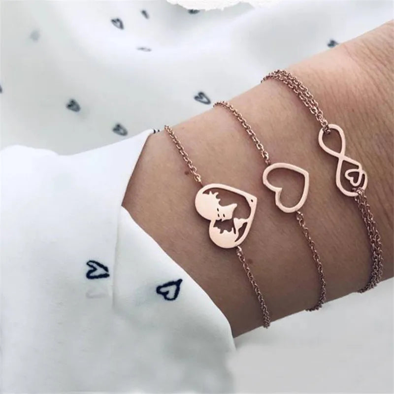 YOBEST 2024 New Heart Beads Chain Bracelets for Women, Silver Color Trendy Geometric Bracelets Set, Party Jewelry Accessories