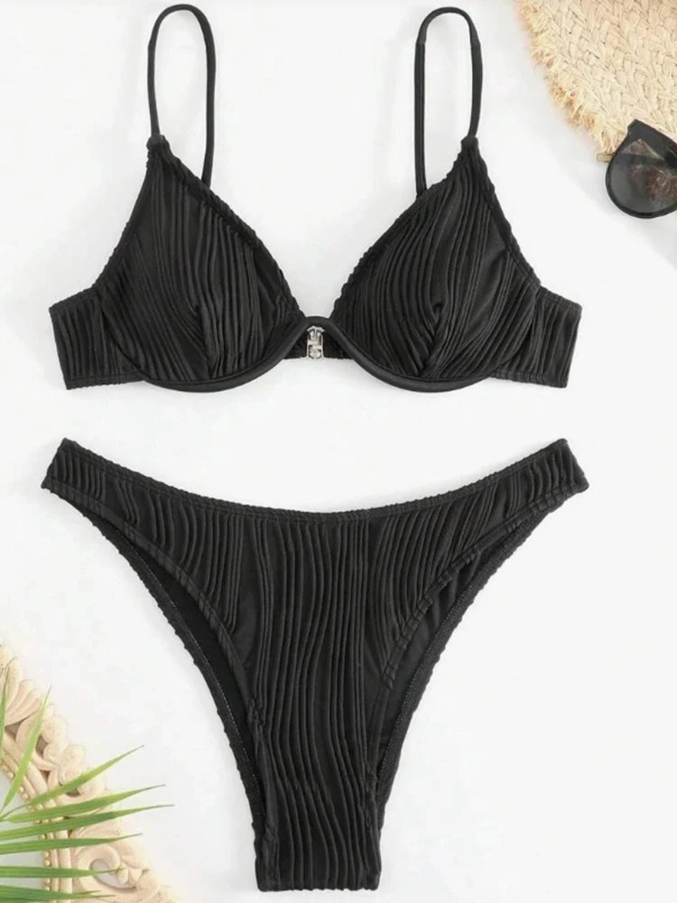 OIINAA Sexy Bikini Set Women Two-Piece Solid Swimsuit Backless Female Swimwear Bathing Summer Fashion Female Holiday Beachwear