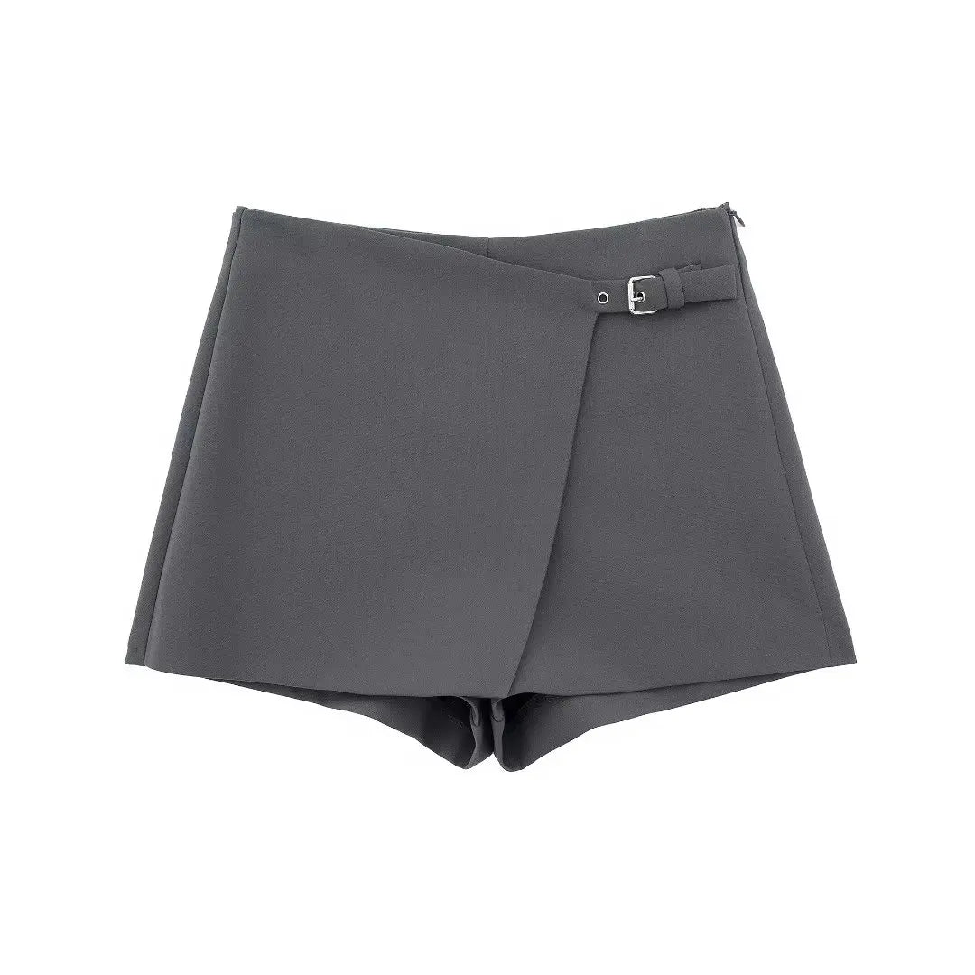 ZEVITY 2023 Women Fashion Belt Design Asymmetrical Mini Skirt Shorts Lady Side Zipper Hot Shorts Chic Pantalone Cortos QUN5454