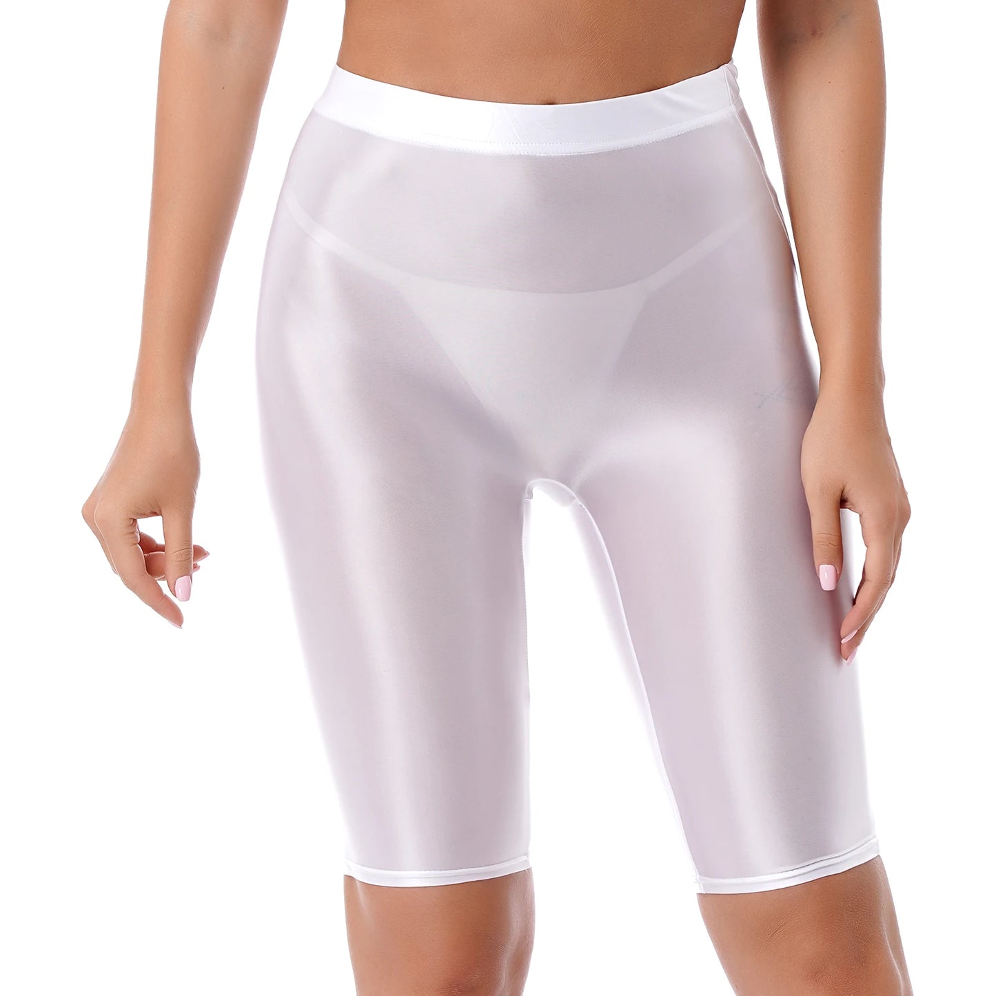 Womens Gymnastics Swim Shorts Glossy High Waist Shorts Elastic Waistband Short Leggings Swimwear Workout Sports Bottoms