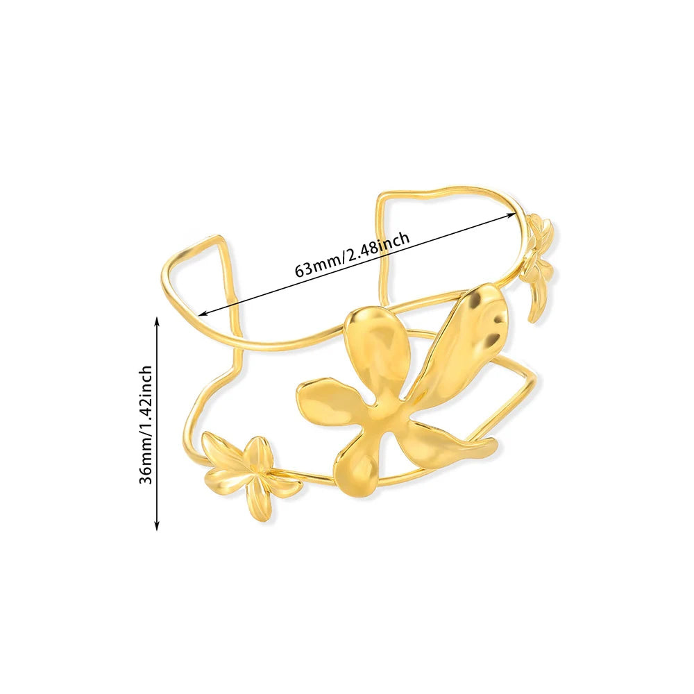 Exaggerated Flower Bangles For Women Gold Color Stainless Steel Flower Butterfly Geometric Bangle Jewelry Wedding Party Gift