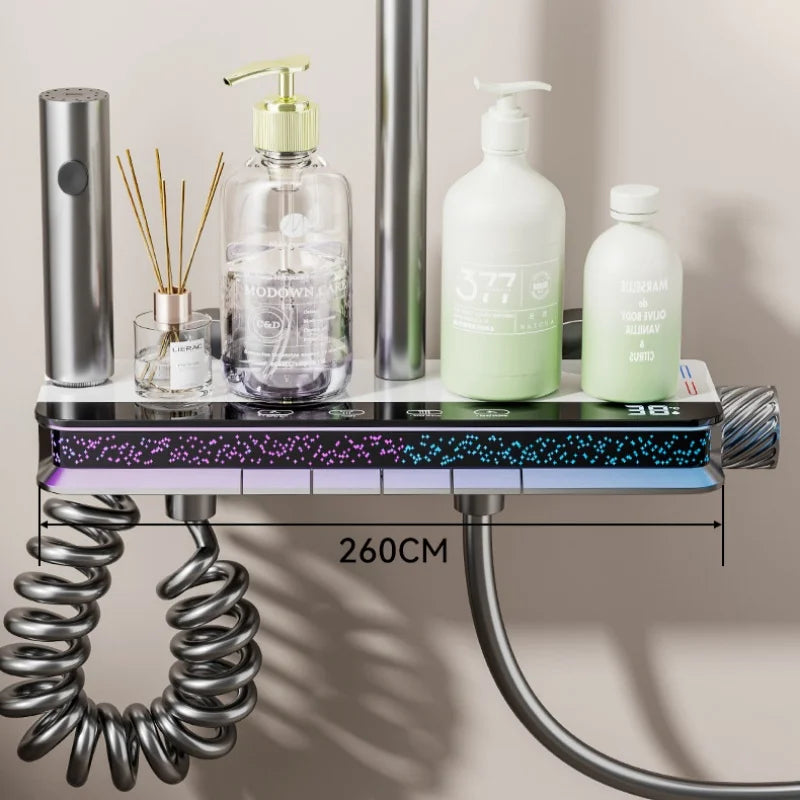 Piano Key Shower System Bathroom Shower Set Bathtub Hot And Cold Shower Faucet LED Light Digital Brass Faucet Shower Set