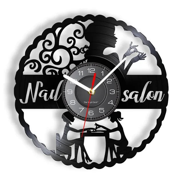 Custom Spa Salon Business Wall Sign Wall Decor Nail Salon Personised Your Name Vinyl Record Wall Clock Polish Fashion Art Clock