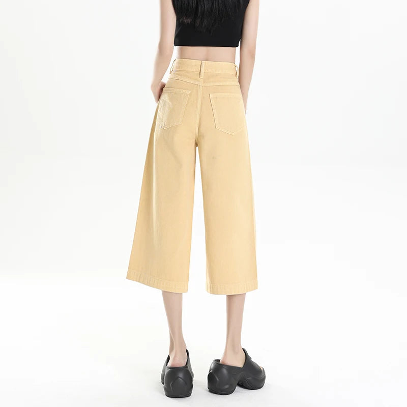 Y2K Loose Casual Medium Jeans Summer New Women's High Waist Korean 2000s Denim Pants Fashion All Match Seven Points Baggy Jeans