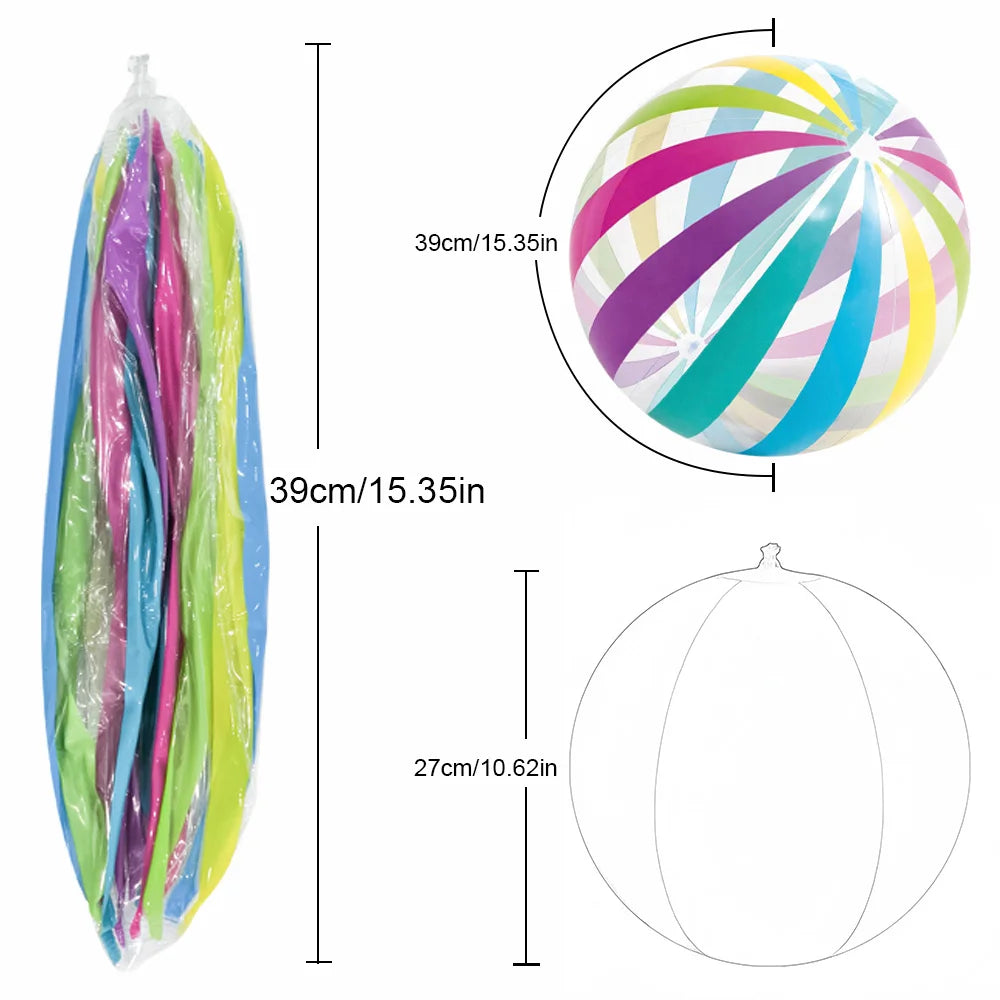 1pc 15.35Inch Colorful Striped Transparent Ball Inflatable Beach Ball, Suitable For Beach Pool Party Games