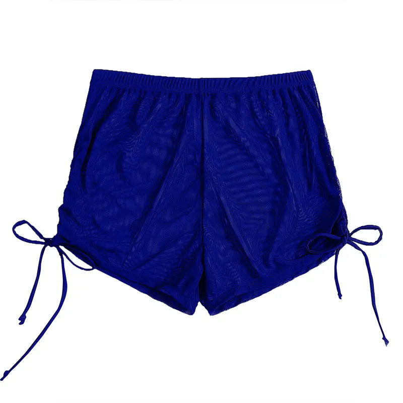 Summer Shorts Transparent Drawstring Side Cover High Waist Short Pants Beach Swimming Trunks Women Mesh Shorts