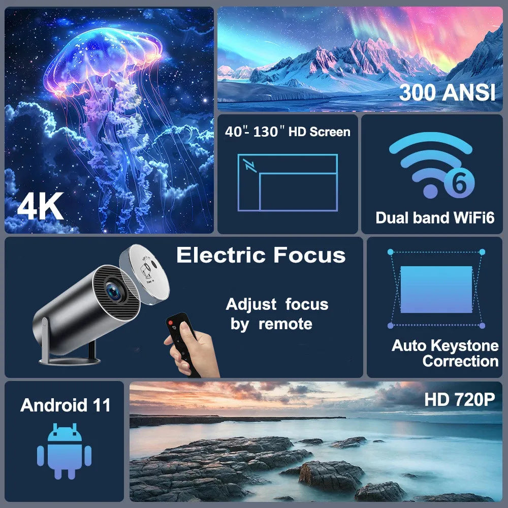 DITONG HY300 Plus HD Projector portatil 4K 1280x720P Android LED Video Home Theater Cinema Phone mini Proyector Movie HY300 pro