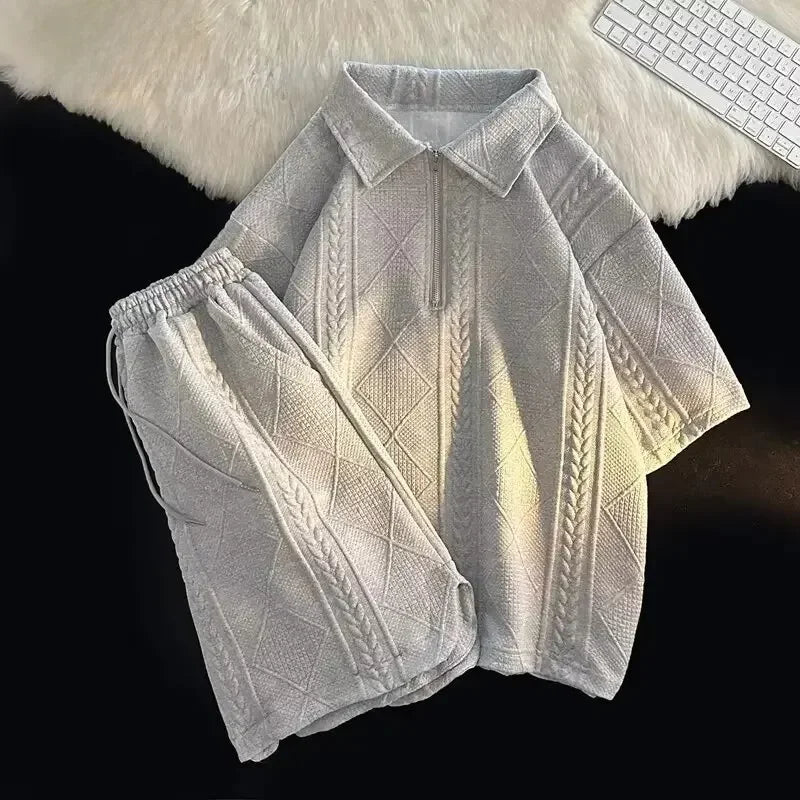 2024 Men's Clothing Polo Shirt Short Sleeve T-shirt Shorts Set Summer Trendy Loose-fit Top Shorts Suit For Men ropa hombre