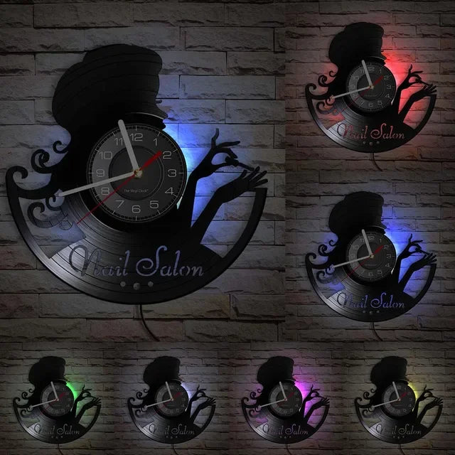 Custom Spa Salon Business Wall Sign Wall Decor Nail Salon Personised Your Name Vinyl Record Wall Clock Polish Fashion Art Clock