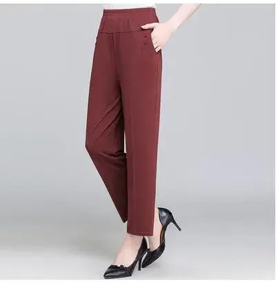Middle Aged and Old Women Spring Summer Pant Thin Elastic Waist Loose Cotton Mother Long Casual Trousers Plus Size M-3XL