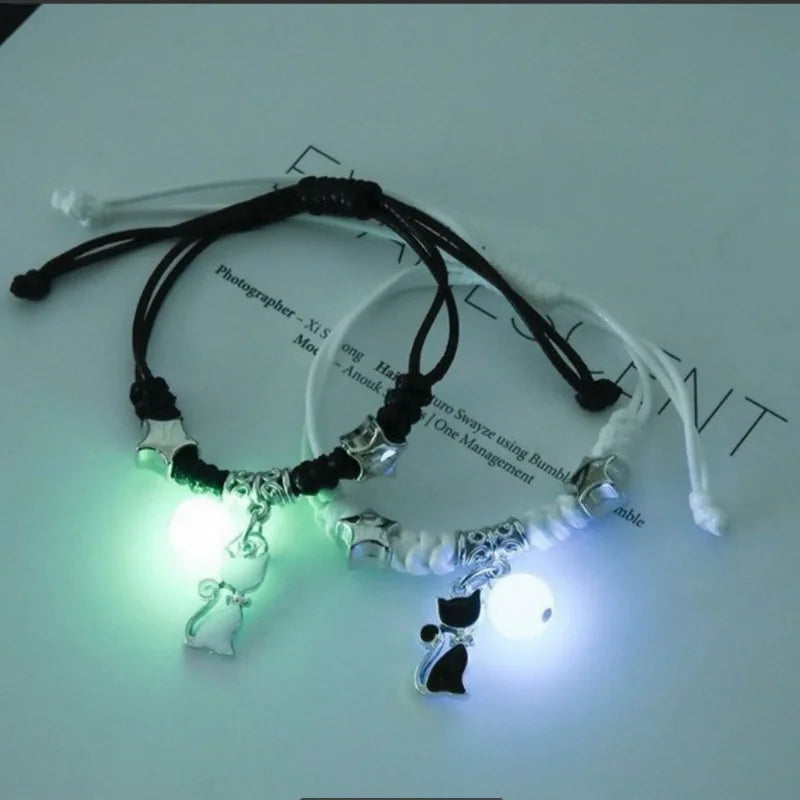 2 Pcs Luminous Moon Star Bracelet Pair Of Adjustable Braided Rope Matching Friend Bracelet For Men Women Couples Gift Jewelry