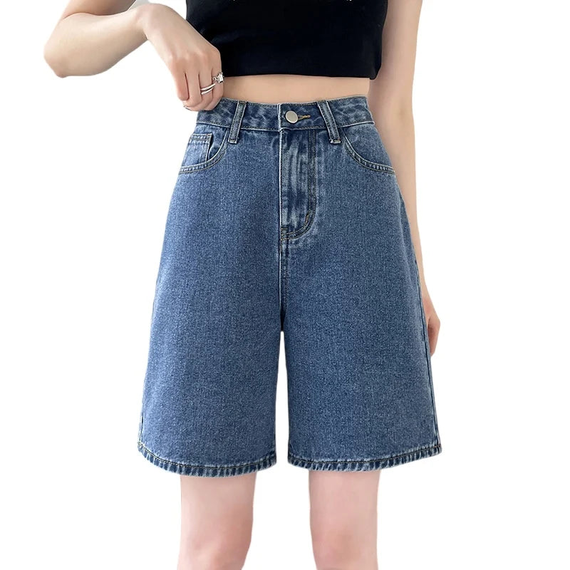 2024 Summer New Women Shorts Jeans Baggy Straight Vintage Streetwear Jeans Shorts Women Clothing Blue Black Y2K