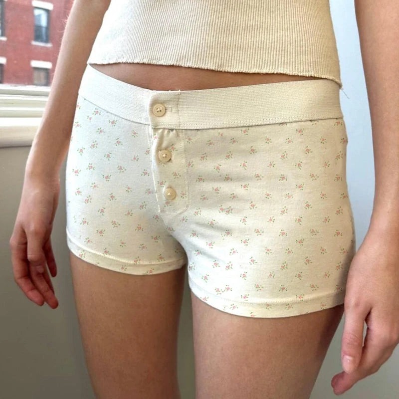 00s Cottage Cute Button Shorts Y2k Aesthetic Elastic Waist Pajama Pants Comfy Soft Sleep Bottoms Teen Girl Women Retro Shorts