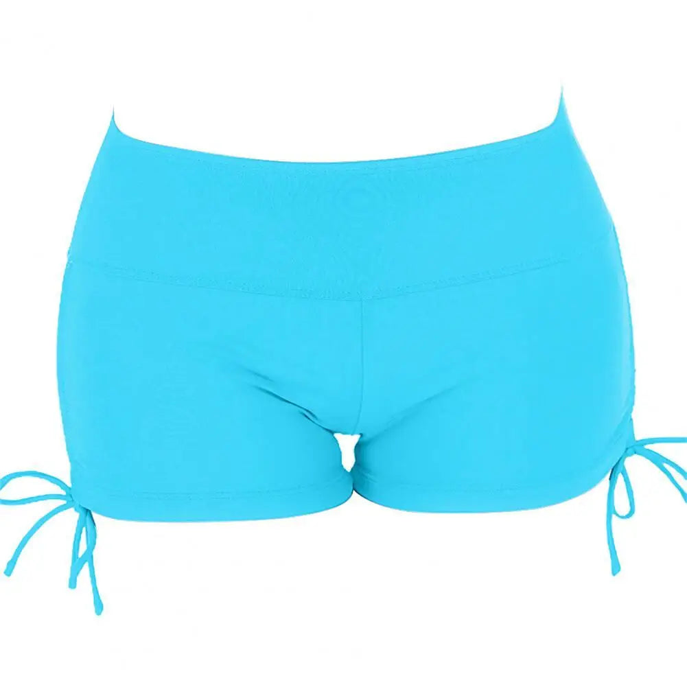 Women Mini Safety Pants Swim Shorts Solid Color Elastic Drawstring Boxers Mid Waist Women Basic Safety Pants Bathing Boyshorts