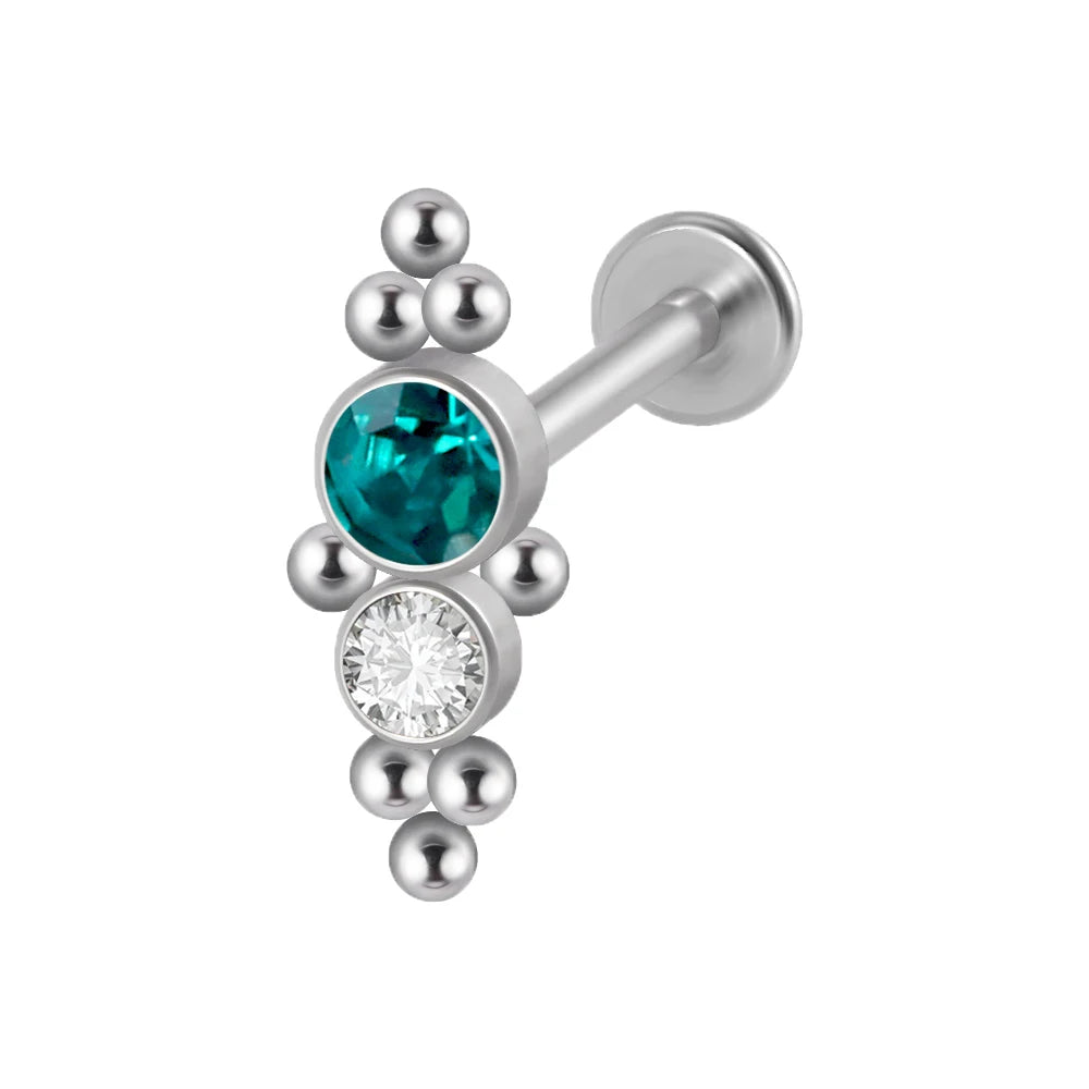 1PC Surgical Steel Internal Thread Labret Lip Ring Opal&Zircon Cluster Curved Ear Cartilage Tragus Helix Daith Piercing Jewelry