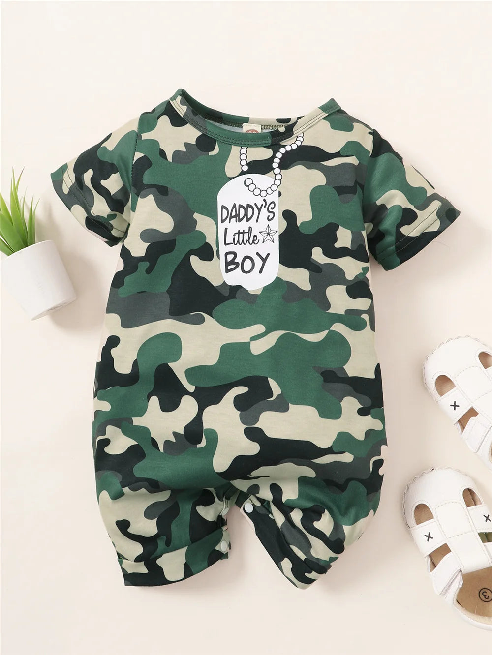 0-18 Months Newborn Baby Boy Summer Fashion Romper Daddy's Little Boy Camouflage Short Sleeve Jumpsuit Sport Style Streetwear