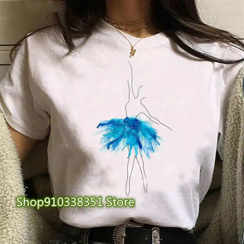 2023 Ballet Dancer Printed T Shirt Women T Shirt 90s Cartoon Graphic Tops Ladies T-shirt Casual Woman Shirt Clothes Fashion Tee
