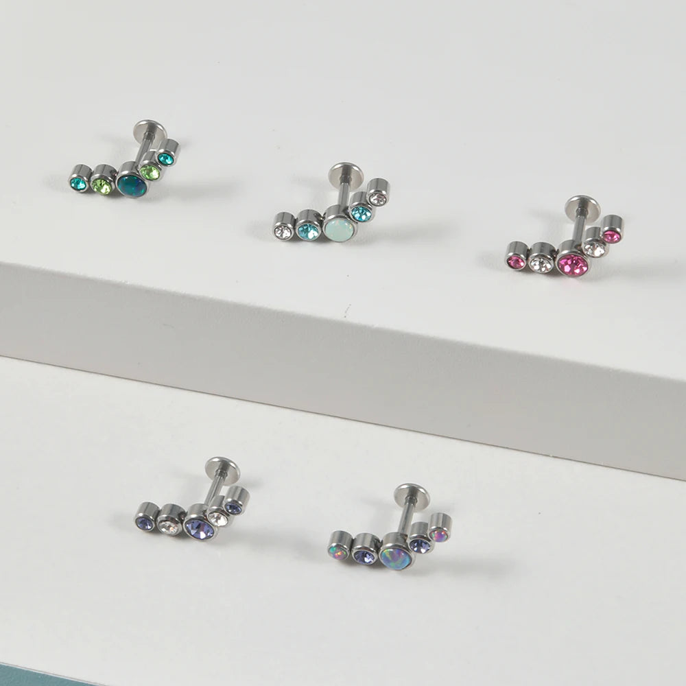 1PC Surgical Steel Internal Thread Labret Lip Ring Opal&Zircon Cluster Curved Ear Cartilage Tragus Helix Daith Piercing Jewelry