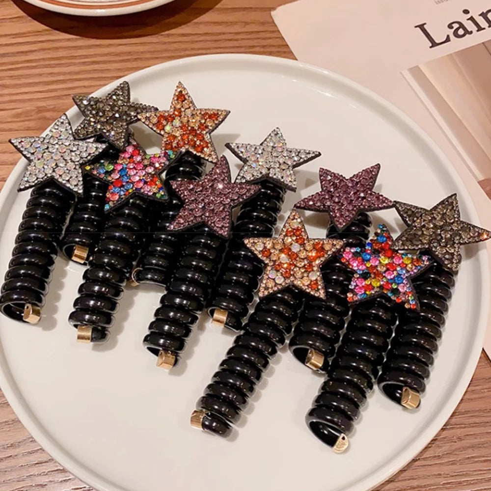 Cwllrn 1PC Rhinestone Star Hair Tie Ponytail High Elastic Durable Scrunchies Hair Bands For Girl Korean Hair Ropes Bands
