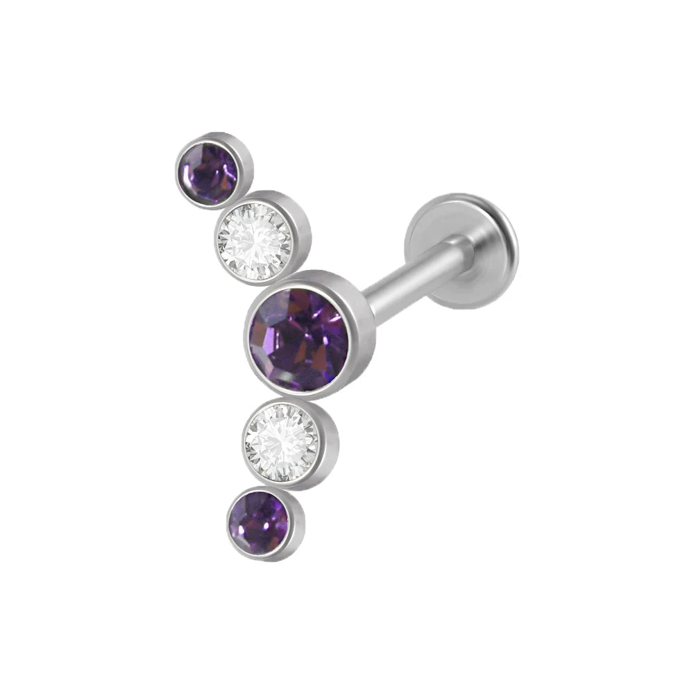 1PC Surgical Steel Internal Thread Labret Lip Ring Opal&Zircon Cluster Curved Ear Cartilage Tragus Helix Daith Piercing Jewelry